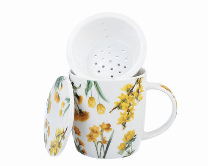 DUO Spring in bloom Becher 400 ml YELLOW FLOWERS mit Teesieb und Deckel, New Bone China Porzellan – Bild 2