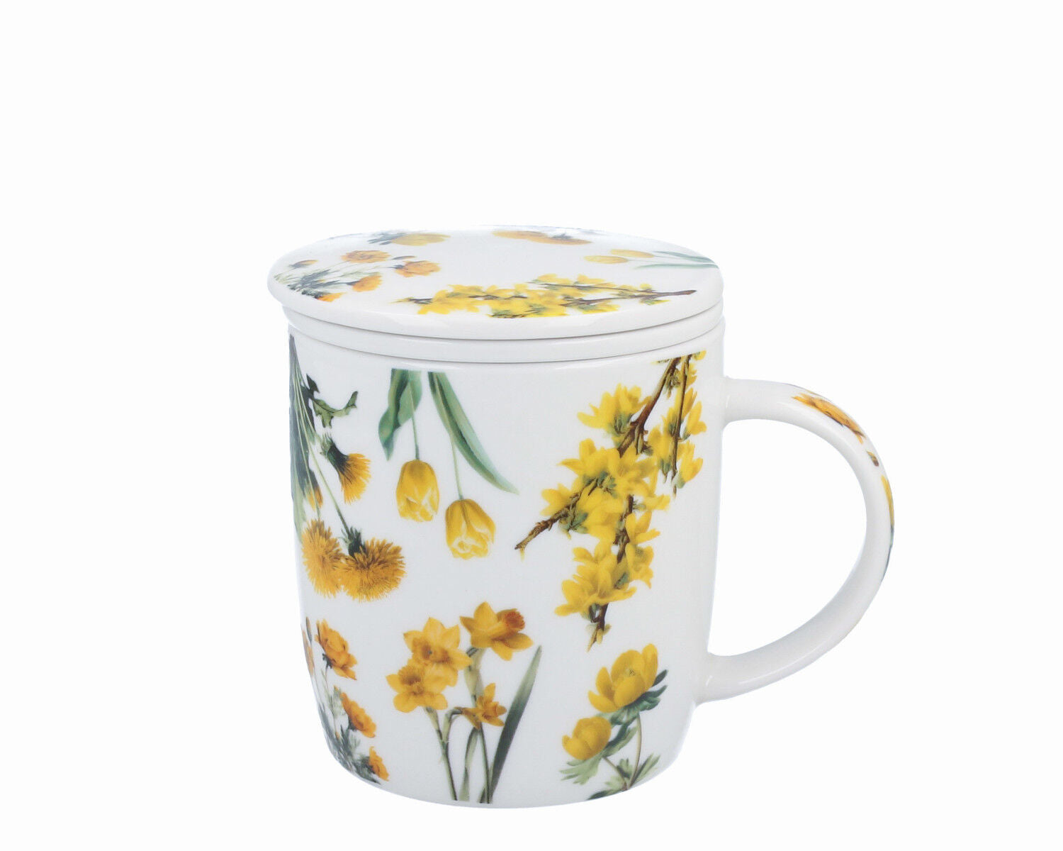 DUO Spring in bloom Becher 400 ml YELLOW FLOWERS mit Teesieb und Deckel, New Bone China Porzellan – Bild 4