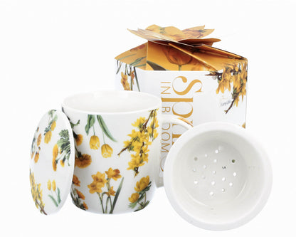 DUO Spring in bloom Becher 400 ml YELLOW FLOWERS mit Teesieb und Deckel, New Bone China Porzellan – Bild 5