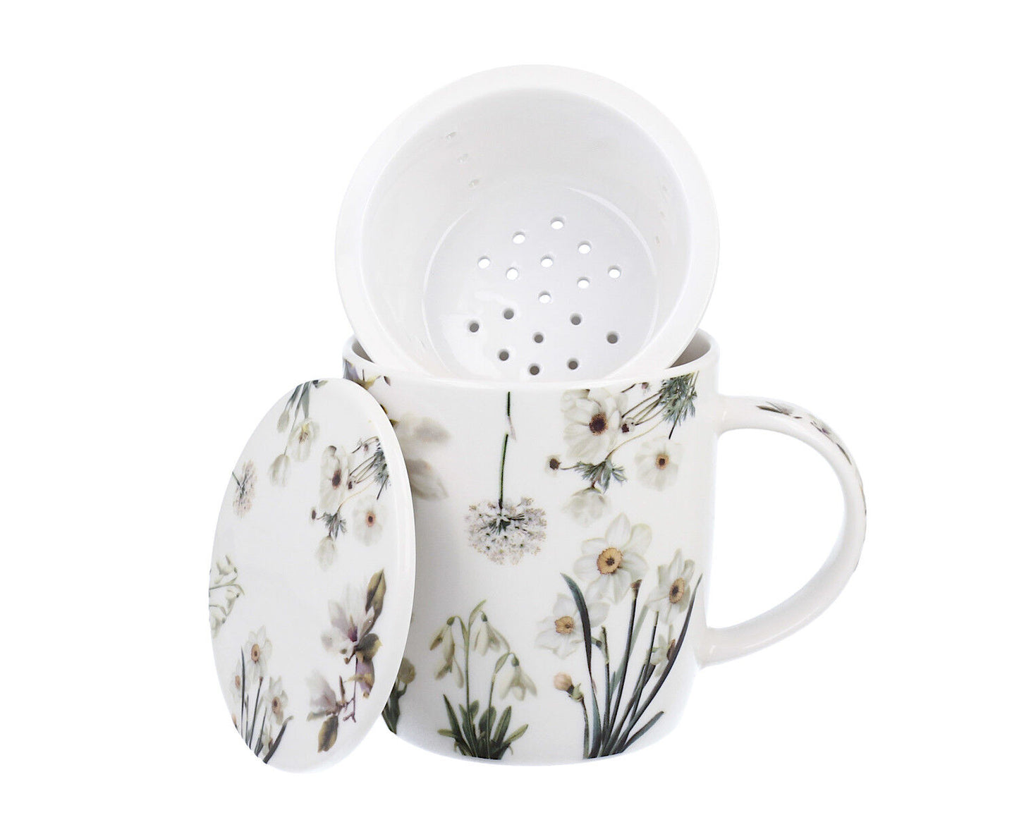 DUO Spring in bloom Becher 400 ml WHITE FLOWERS mit Teesieb und Deckel, New Bone China Porzellan – Bild 8