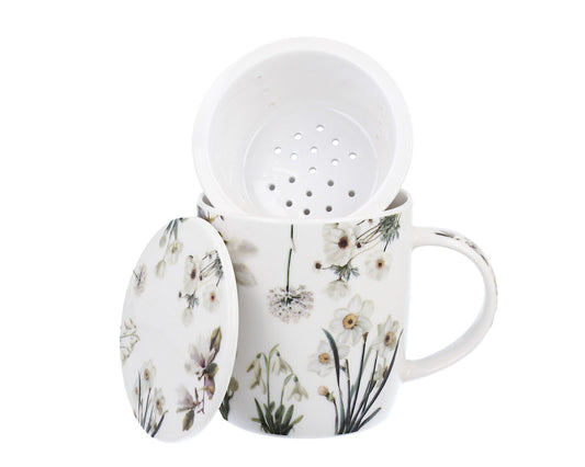 DUO Spring in bloom Becher 400 ml WHITE FLOWERS mit Teesieb und Deckel, New Bone China Porzellan – Bild 8
