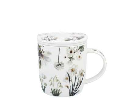 DUO Spring in bloom Becher 400 ml WHITE FLOWERS mit Teesieb und Deckel, New Bone China Porzellan – Bild 7