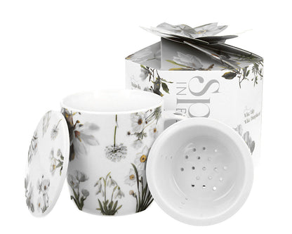 DUO Spring in bloom Becher 400 ml WHITE FLOWERS mit Teesieb und Deckel, New Bone China Porzellan – Bild 5
