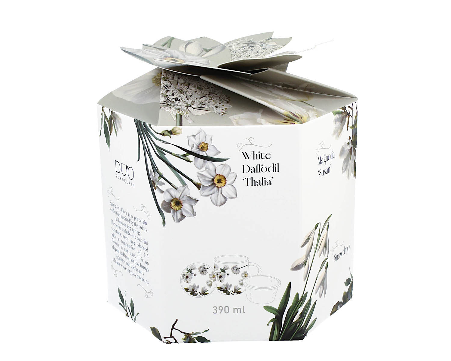 DUO Spring in bloom Becher 400 ml WHITE FLOWERS mit Teesieb und Deckel, New Bone China Porzellan