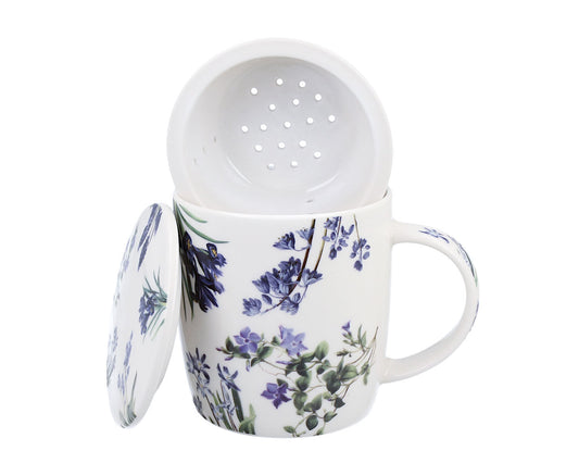 DUO Spring in bloom Becher 400 ml BLUE FLOWERS mit Teesieb und Deckel, New Bone China Porzellan – Bild 7