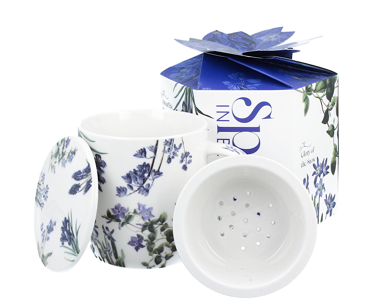 DUO Spring in bloom Becher 400 ml BLUE FLOWERS mit Teesieb und Deckel, New Bone China Porzellan – Bild 5