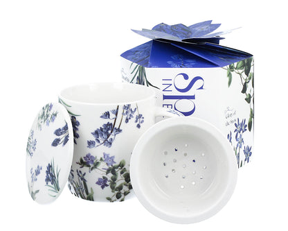 DUO Spring in bloom Becher 400 ml BLUE FLOWERS mit Teesieb und Deckel, New Bone China Porzellan – Bild 5