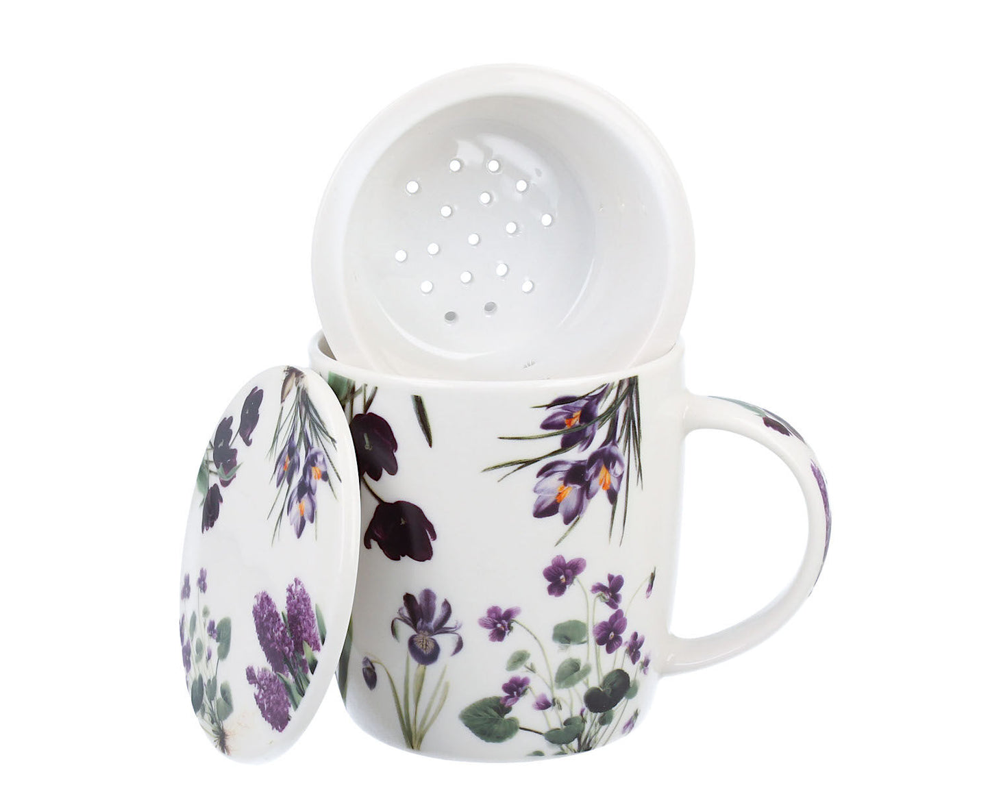 DUO Spring in bloom Becher 400 ml PURPLE FLOWERS mit Teesieb und Deckel, New Bone China Porzellan – Bild 8