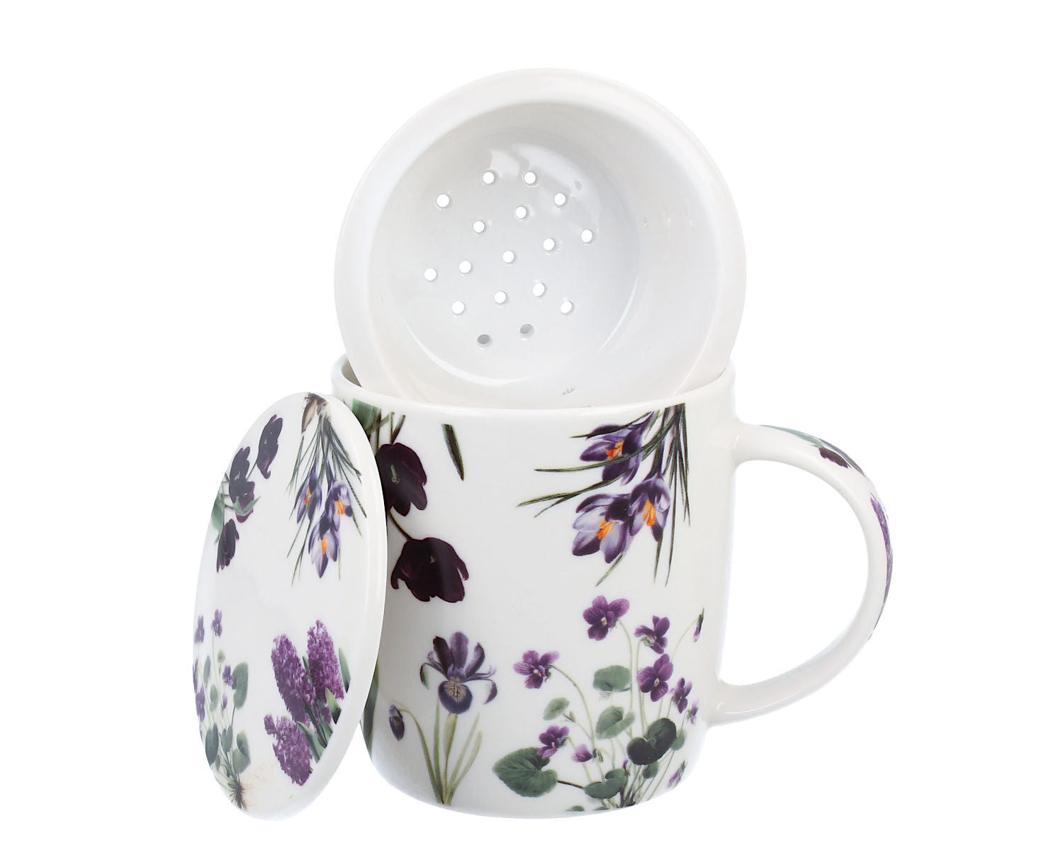 DUO Spring in bloom Becher 400 ml PURPLE FLOWERS mit Teesieb und Deckel, New Bone China Porzellan – Bild 8