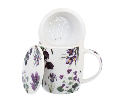 DUO Spring in bloom Becher 400 ml PURPLE FLOWERS mit Teesieb und Deckel, New Bone China Porzellan – Bild 8