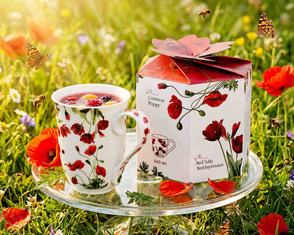 DUO Spring in bloom Becher 460 ml RED FLOWERS in dekorativer Box, New Bone China Porzellan – Bild 8