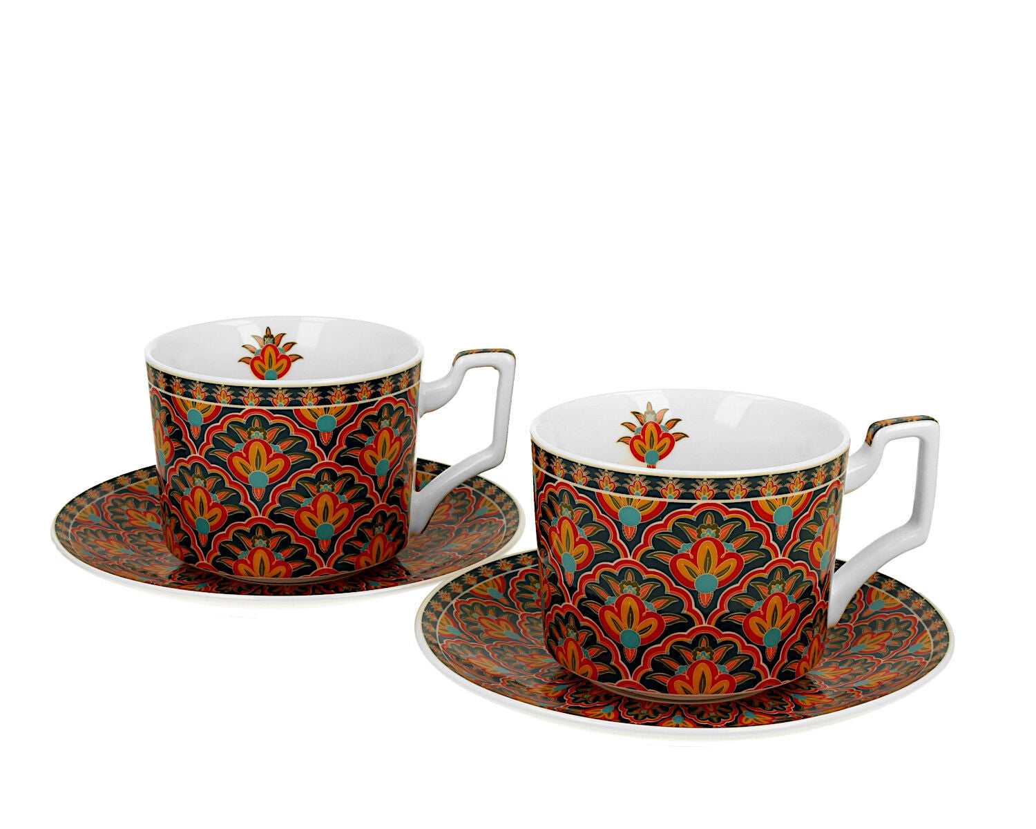 DUO GEOMETRIC 2er-Set Luxus Tassen 250 ml FESTUM, mit Untertassen, New Bone China Porzellan