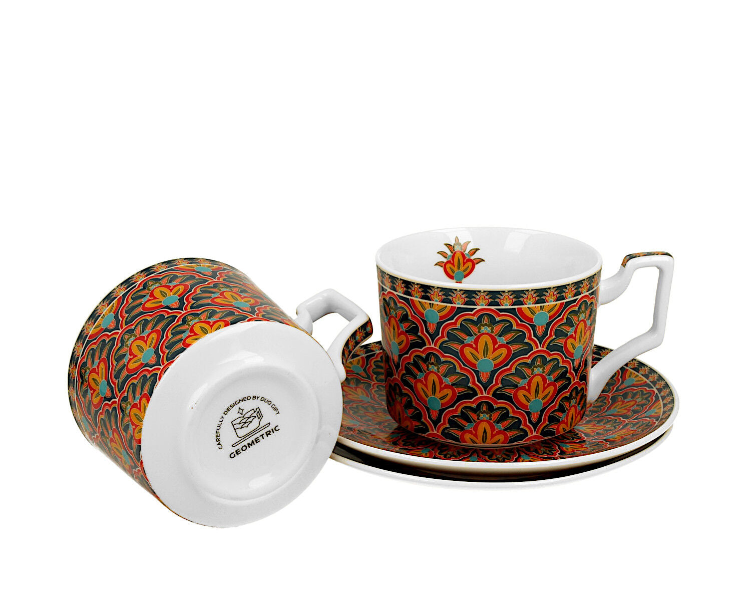 DUO GEOMETRIC 2er-Set Luxus Tassen 250 ml FESTUM, mit Untertassen, New Bone China Porzellan – Bild 2