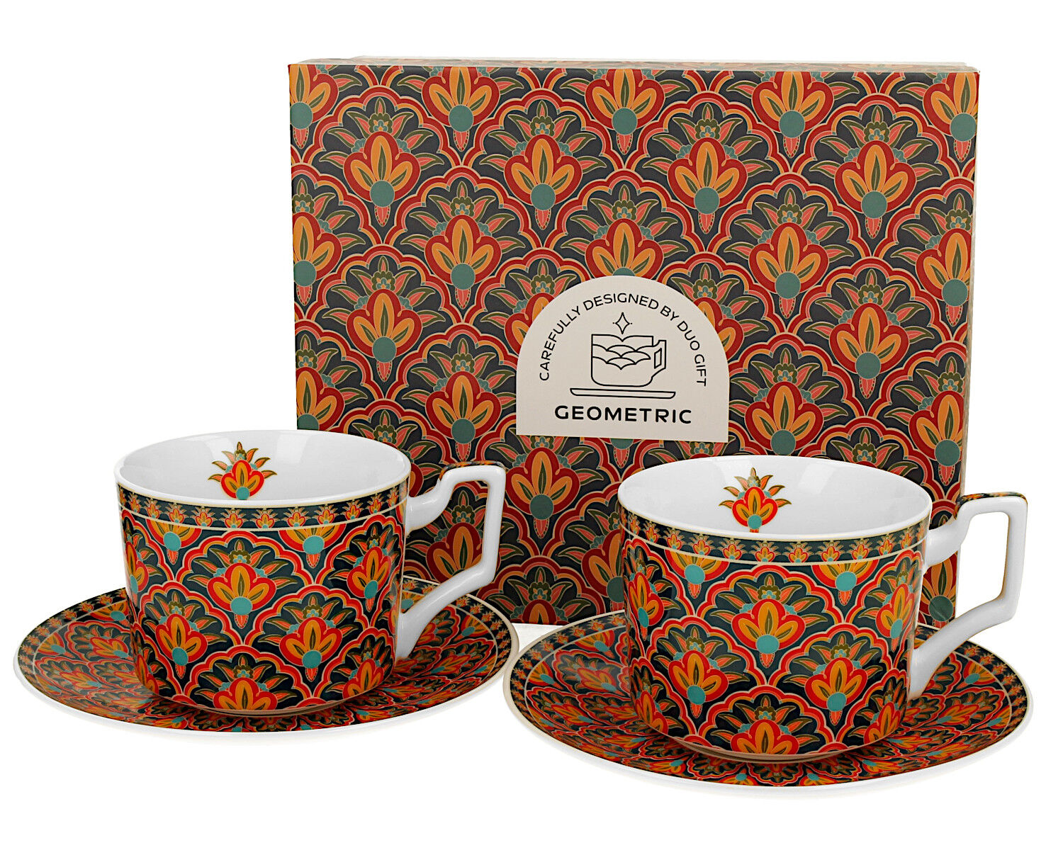 DUO GEOMETRIC 2er-Set Luxus Tassen 250 ml FESTUM, mit Untertassen, New Bone China Porzellan – Bild 4