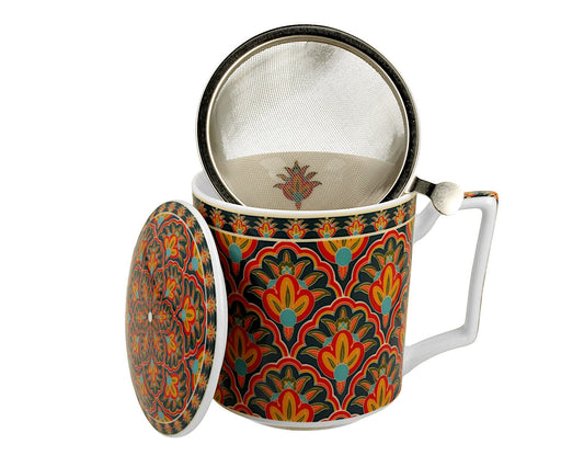 DUO GEOMETRIC FESTUM Tasse 400 ml mit Teesieb und Deckel, New Bone China Porzellan