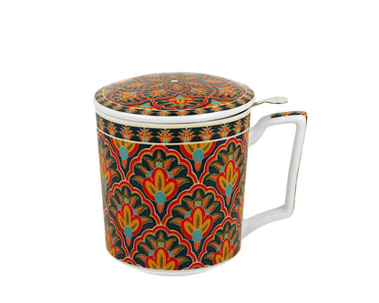 DUO GEOMETRIC FESTUM Tasse 400 ml mit Teesieb und Deckel, New Bone China Porzellan – Bild 2