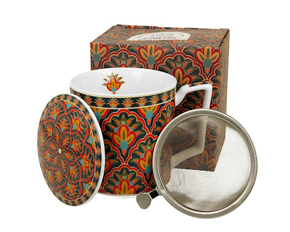 DUO GEOMETRIC FESTUM Tasse 400 ml mit Teesieb und Deckel, New Bone China Porzellan – Bild 3