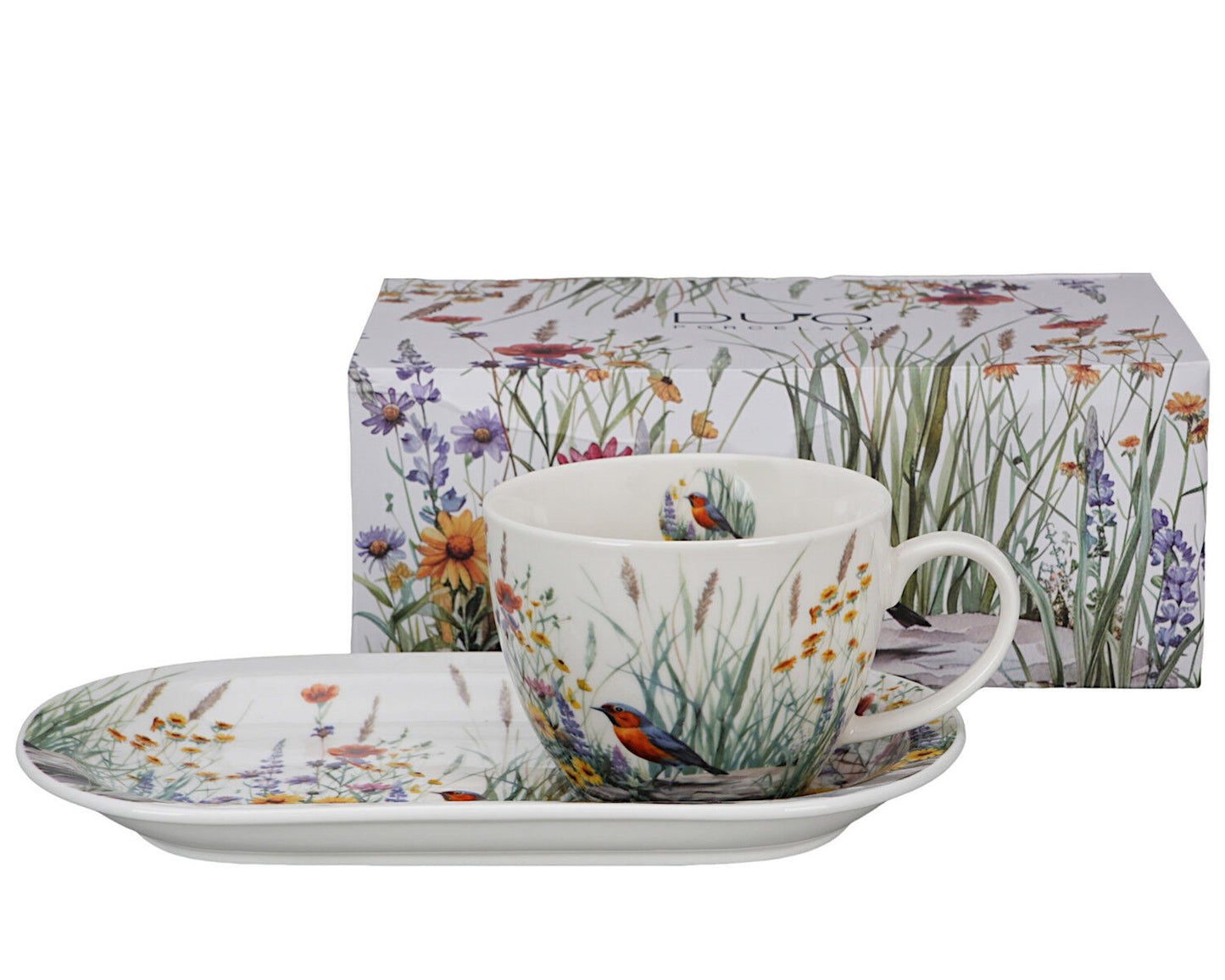 DUO Flowers Classic JULY Frühstücks-Set Tasse 450 ml mit langem Unterteller, New Bone China Porzellan – Bild 2