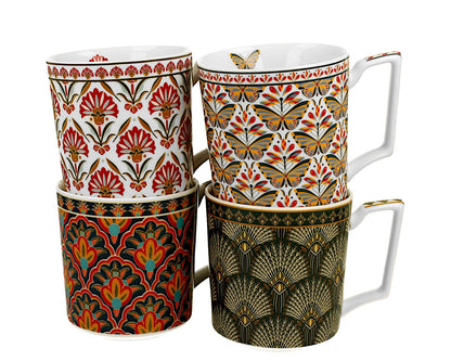 DUO GEOMETRIC 4er Set Becher 350 ml, New Bone China Porzellan