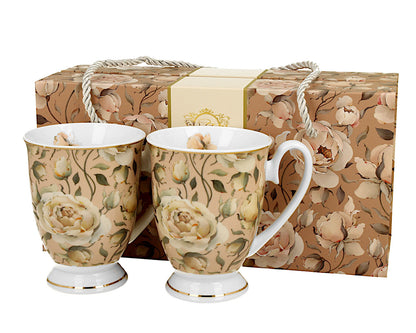 DUO GOLDEN LINE 2er Set Becher mit Fuß 320 ml ENGLISH ROSES CREAM, New Bone China Porzellan – Bild 3