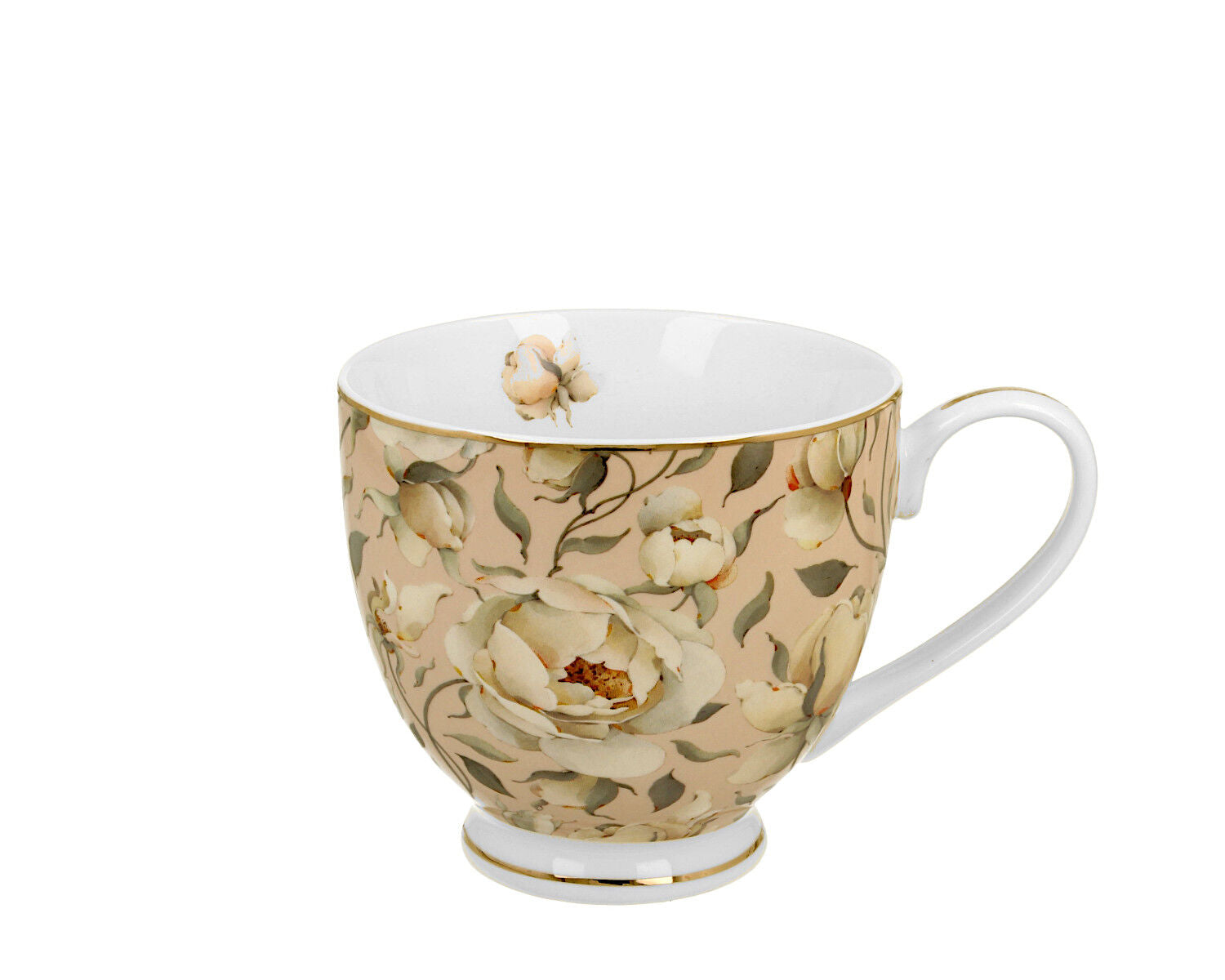 DUO GOLDEN LINE Becher mit Fuß 530 ml ENGLISH ROSES CREAM, New Bone China Porzellan