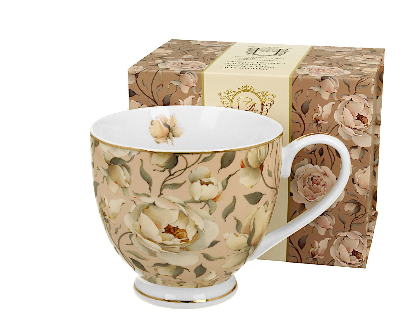10er SET DUO GOLDEN LINE Becher mit Fuß 530 ml ENGLISH ROSES CREAM, New Bone China Porzellan – Bild 3