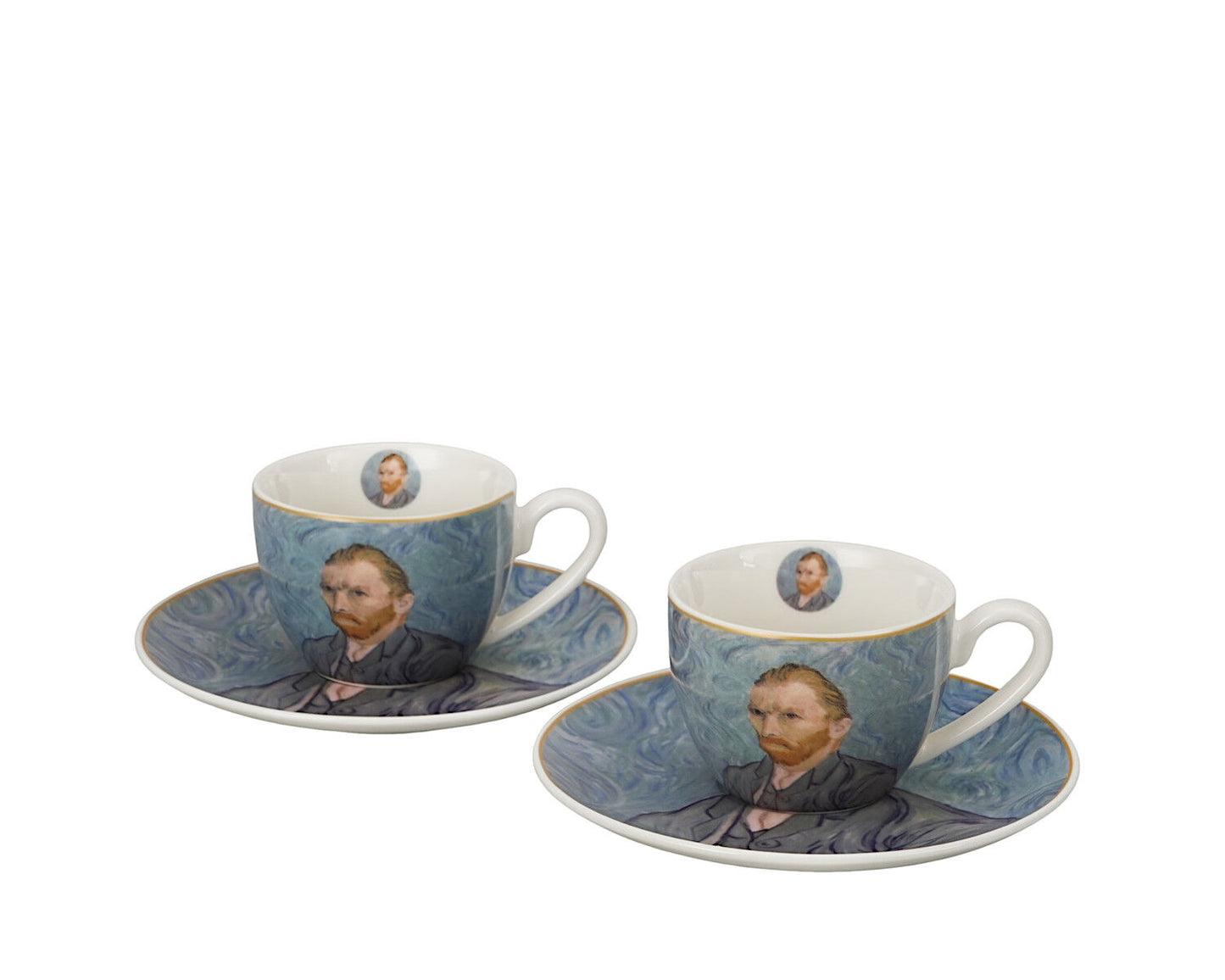 DUO ART GALLERY 2er-Set Espressotasse mit Untertasse PORTRAIT OF Van Gogh, New Bone China Porzellan – Bild 7