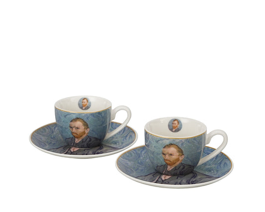 DUO ART GALLERY 2er-Set Espressotasse mit Untertasse PORTRAIT OF Van Gogh, New Bone China Porzellan – Bild 7