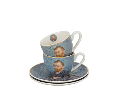 DUO ART GALLERY 2er-Set Espressotasse mit Untertasse PORTRAIT OF Van Gogh, New Bone China Porzellan – Bild 6