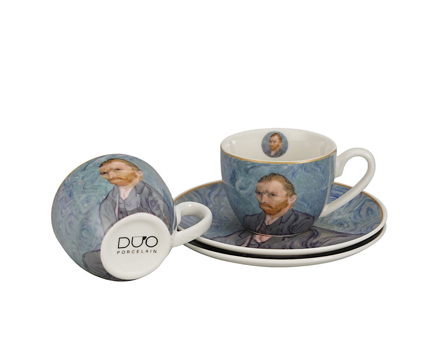 DUO ART GALLERY 2er-Set Espressotasse mit Untertasse PORTRAIT OF Van Gogh, New Bone China Porzellan – Bild 5