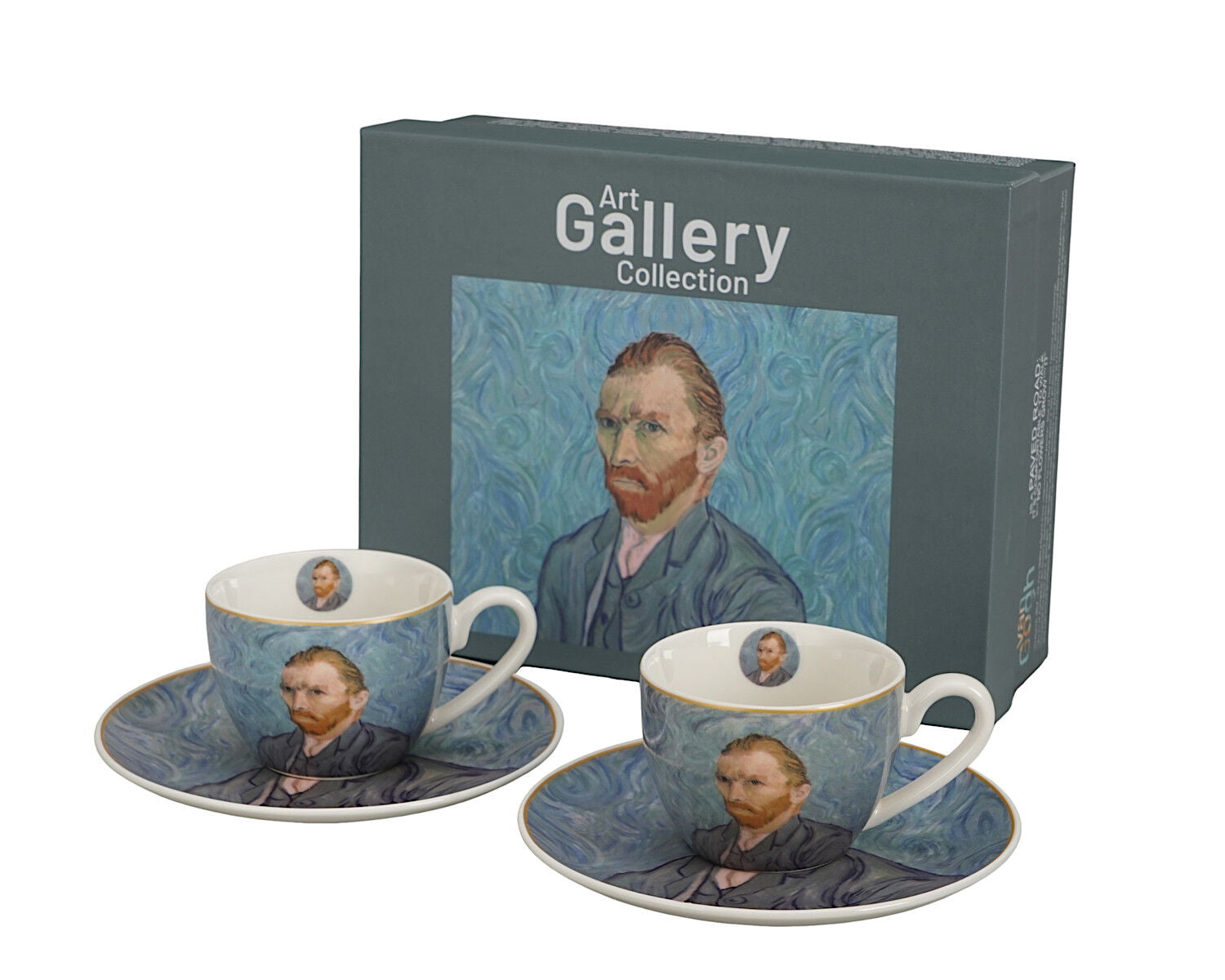 DUO ART GALLERY 2er-Set Espressotasse mit Untertasse PORTRAIT OF Van Gogh, New Bone China Porzellan – Bild 4