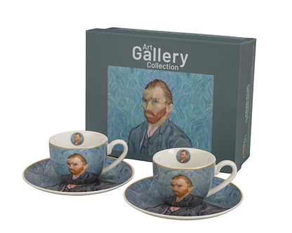 DUO ART GALLERY 2er-Set Espressotasse mit Untertasse PORTRAIT OF Van Gogh, New Bone China Porzellan – Bild 4