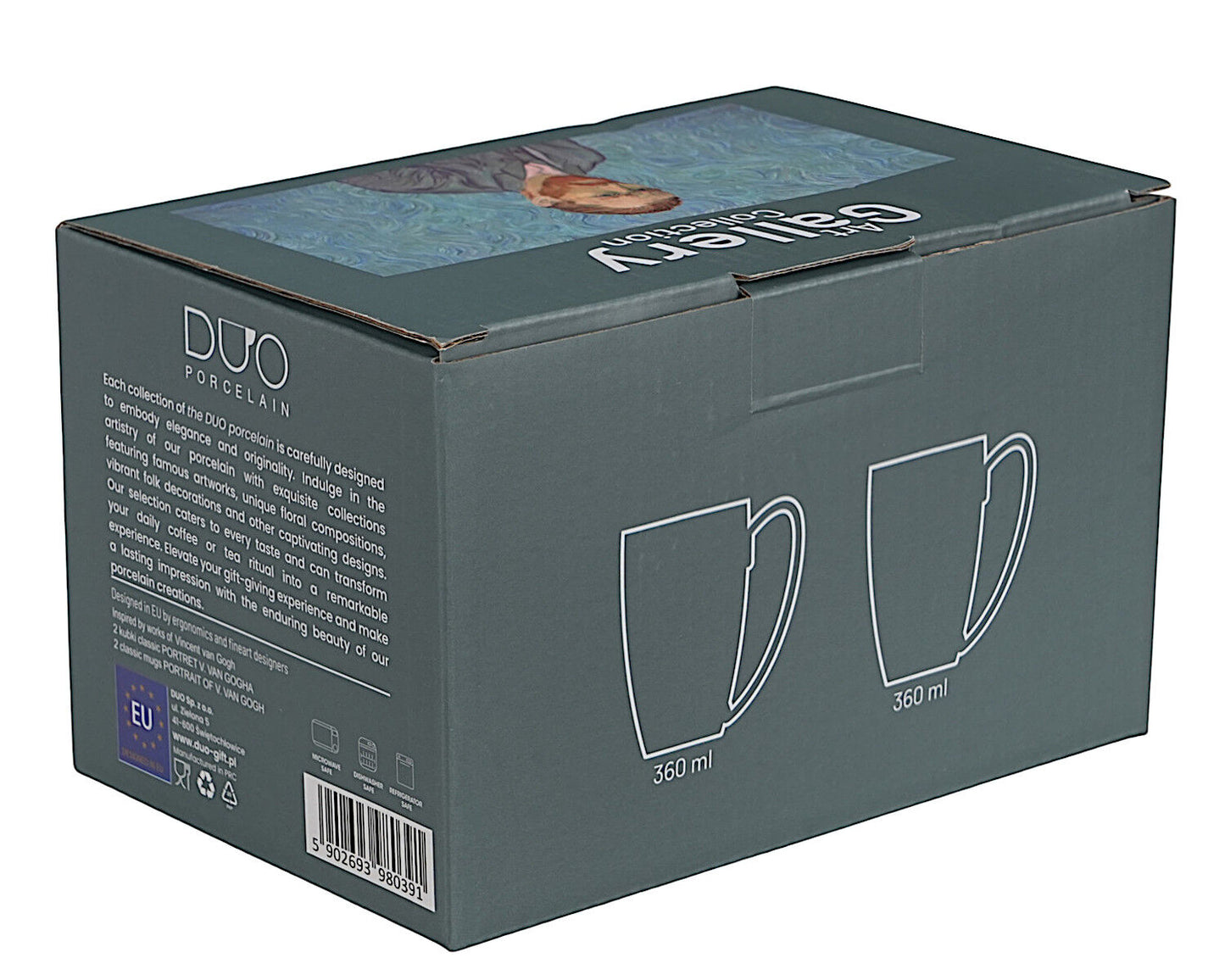 DUO ART GALLERY 2er-Set klassischer Becher 360 ml PORTRAIT OF Van Gogh, New Bone China Porzellan – Bild 7