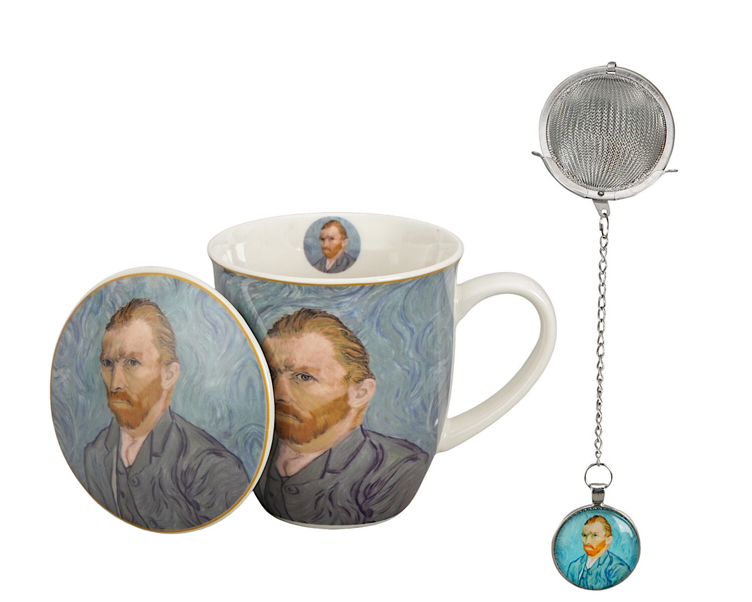 DUO ART GALLERY Becher 400 ml mit Teesieb PORTRAIT OF Van Gogh, New Bone China Porzellan – Bild 2