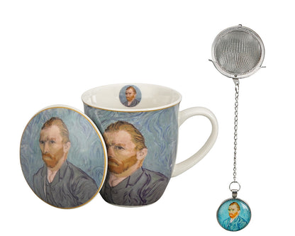 DUO ART GALLERY Becher 400 ml mit Teesieb PORTRAIT OF Van Gogh, New Bone China Porzellan – Bild 2