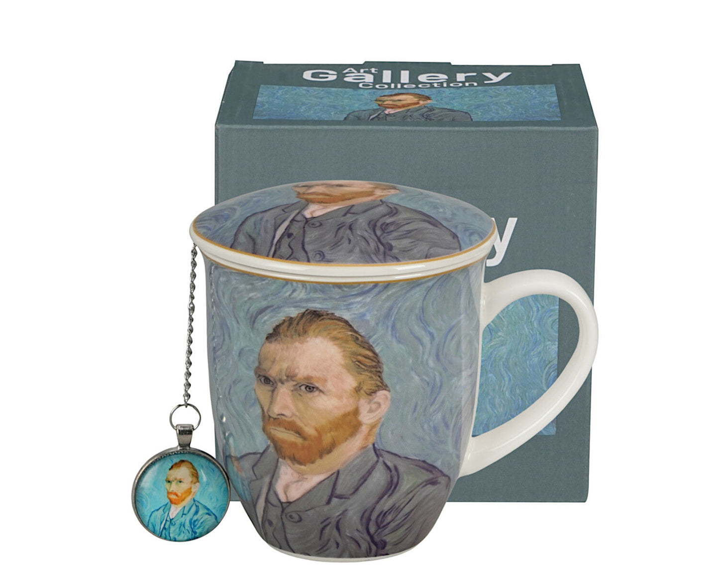 DUO ART GALLERY Becher 400 ml mit Teesieb PORTRAIT OF Van Gogh, New Bone China Porzellan – Bild 4