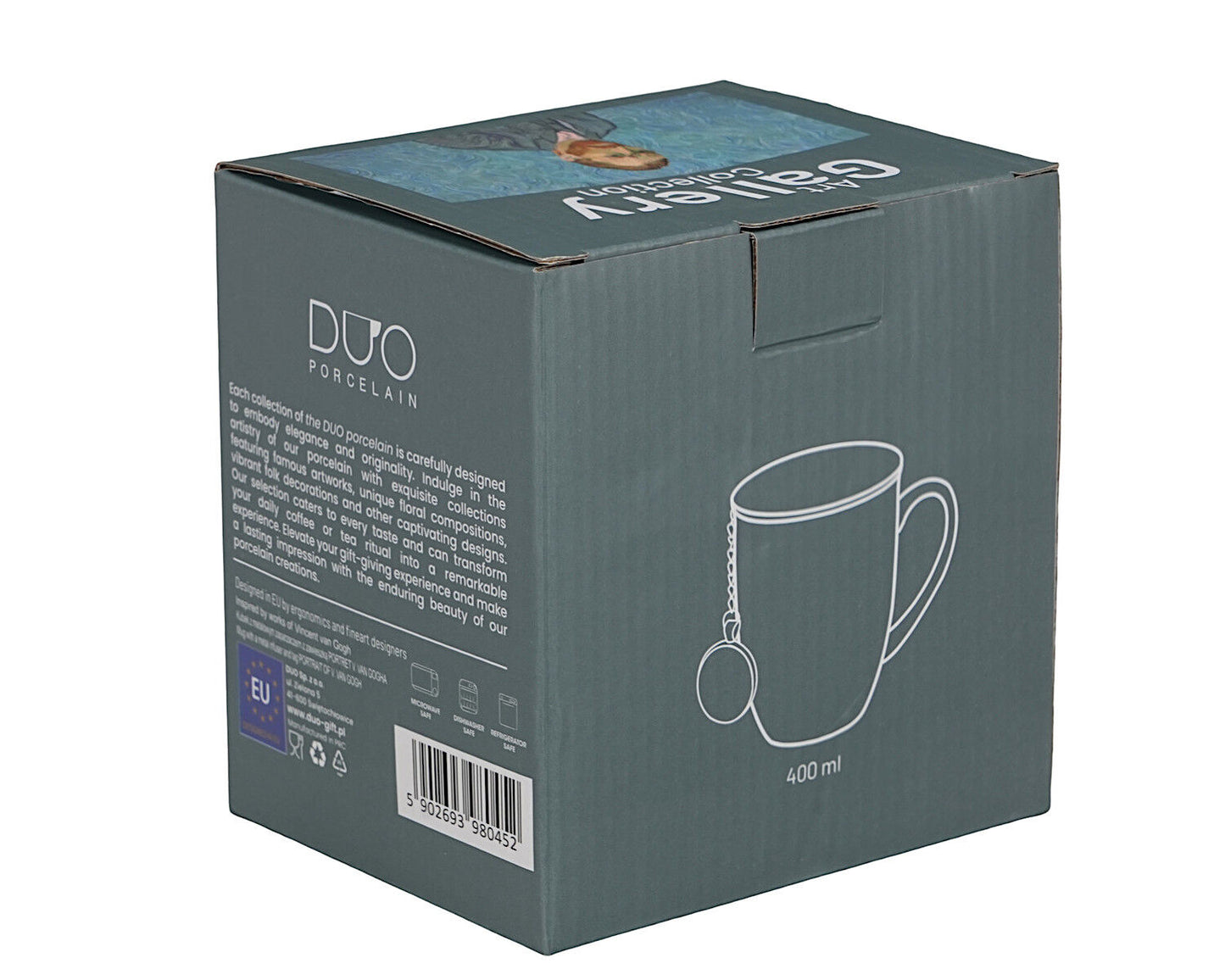 DUO ART GALLERY Becher 400 ml mit Teesieb PORTRAIT OF Van Gogh, New Bone China Porzellan – Bild 6