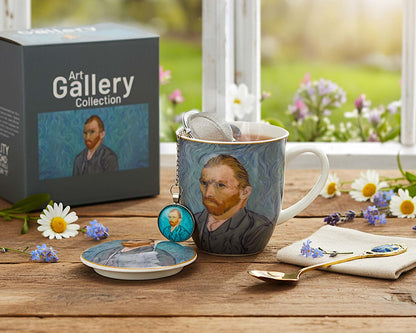 DUO ART GALLERY Becher 400 ml mit Teesieb PORTRAIT OF Van Gogh, New Bone China Porzellan – Bild 7