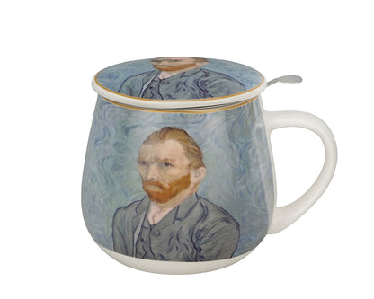 DUO ART GALLERY Fassbecher 430 ml mit Teesieb PORTRAIT OF Van Gogh, New Bone China Porzellan – Bild 8