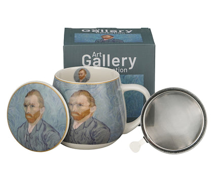 DUO ART GALLERY Fassbecher 430 ml mit Teesieb PORTRAIT OF Van Gogh, New Bone China Porzellan – Bild 6