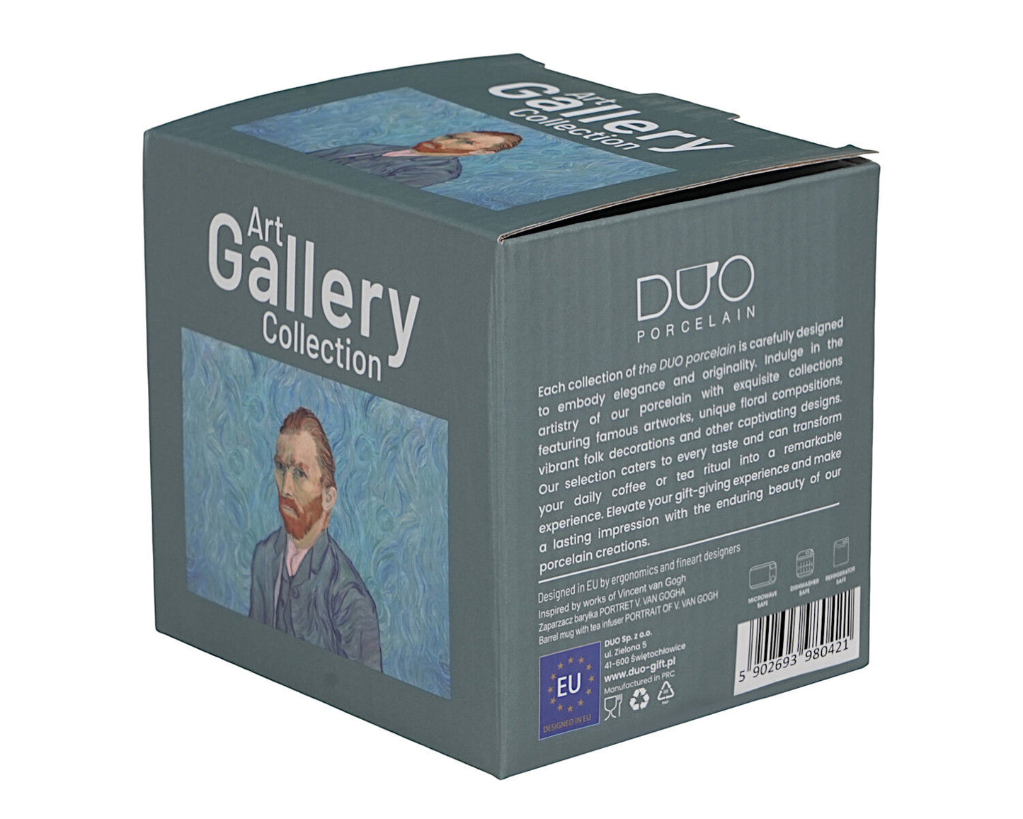 DUO ART GALLERY Fassbecher 430 ml mit Teesieb PORTRAIT OF Van Gogh, New Bone China Porzellan – Bild 3