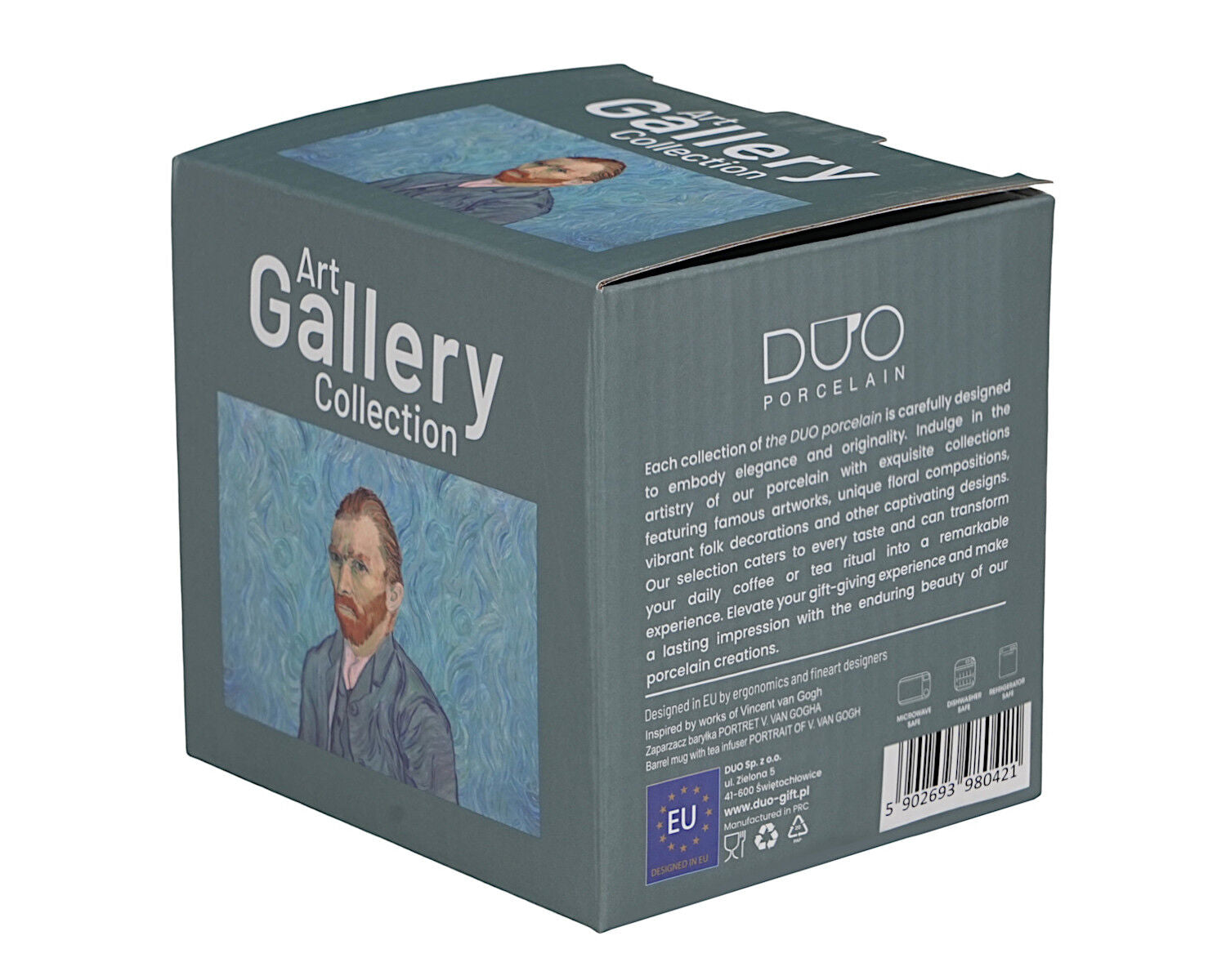DUO ART GALLERY Fassbecher 430 ml mit Teesieb PORTRAIT OF Van Gogh, New Bone China Porzellan – Bild 3