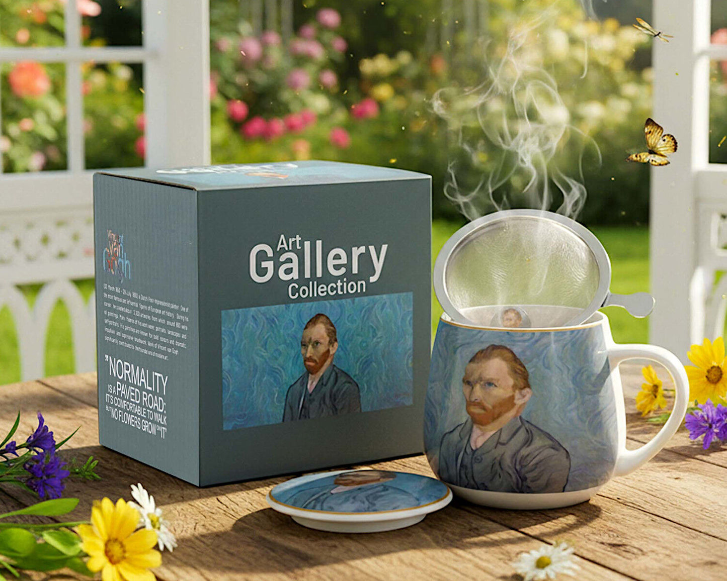 DUO ART GALLERY Fassbecher 430 ml mit Teesieb PORTRAIT OF Van Gogh, New Bone China Porzellan – Bild 2
