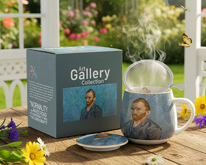 DUO ART GALLERY Fassbecher 430 ml mit Teesieb PORTRAIT OF Van Gogh, New Bone China Porzellan – Bild 2