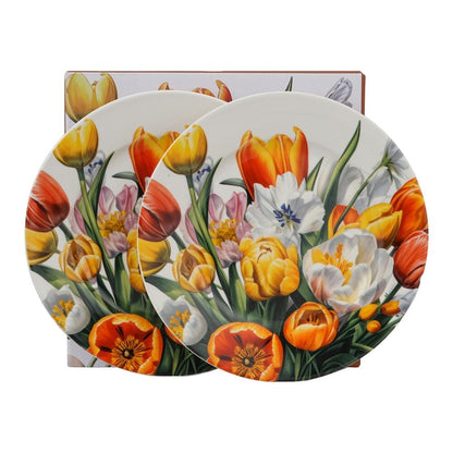 DUO Flowers Classic Dessertteller 2er-Set TULIPANY, New Bone China Porzellan, im Geschenkkarton