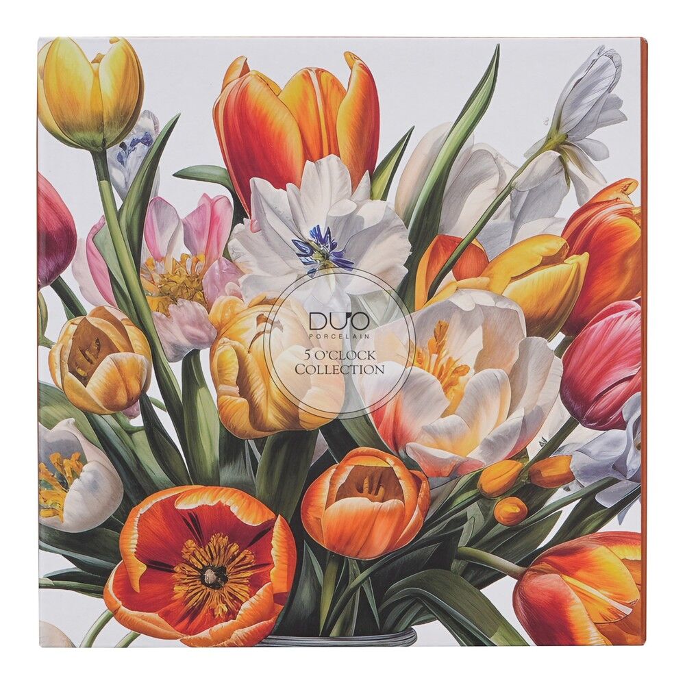 DUO Flowers Classic Dessertteller 2er-Set TULIPANY, New Bone China Porzellan, im Geschenkkarton