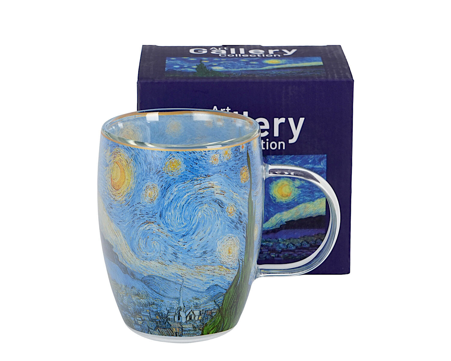 DUO ART GALLERY Glasbecher 350 ml STARRY NIGHT inspired by Van Gogh, doppelwandiges Kristallglas – Bild 6
