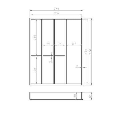 Besteckeinsatz 45er Schubl. B 374 x T 472 mm passend für BLUM Legra 16 mm Schubladen