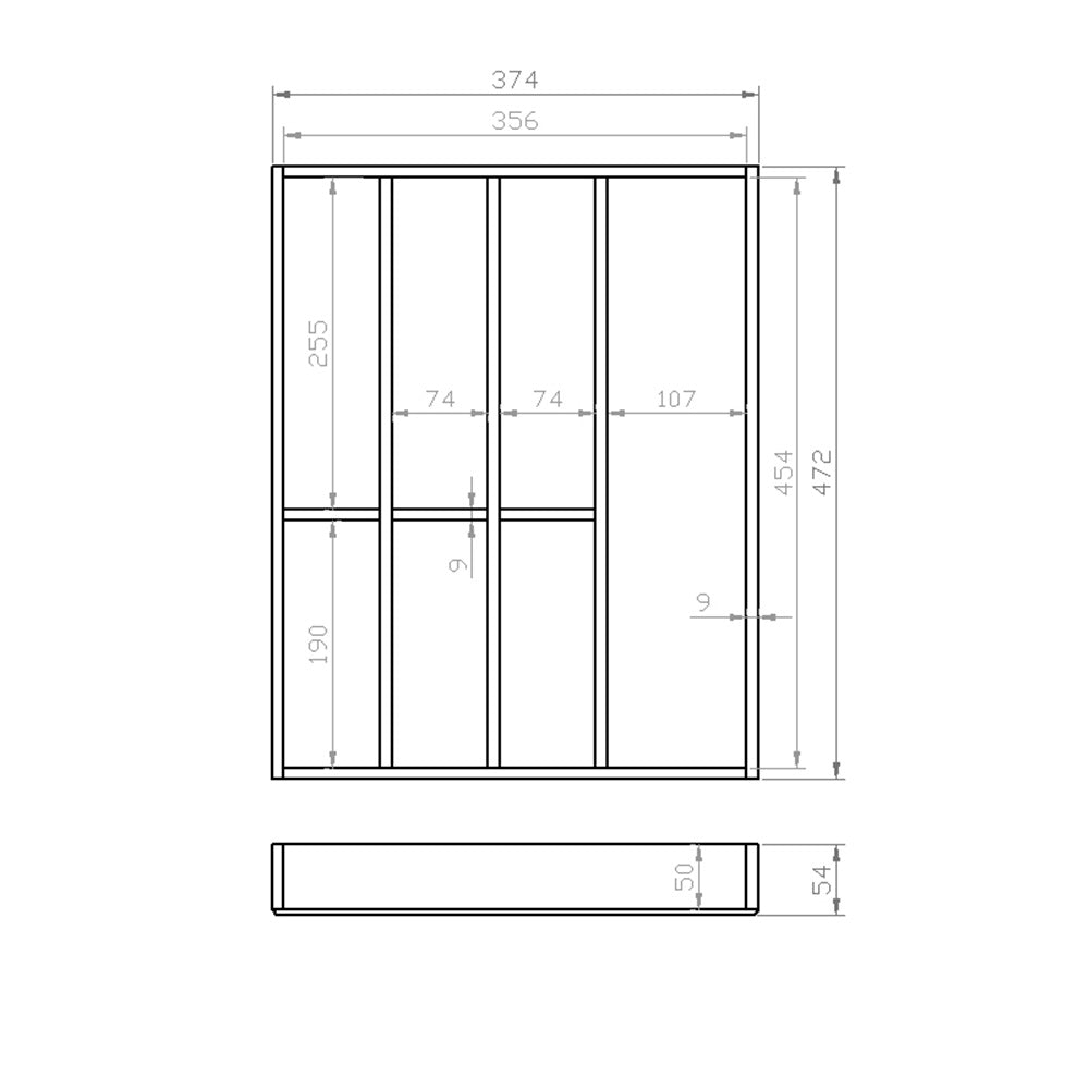 Besteckeinsatz 45er Schubl. B 374 x T 472 mm passend für BLUM Legra 16 mm Schubladen