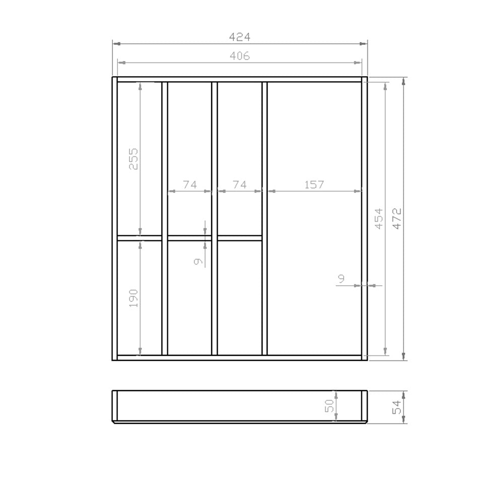 Besteckeinsatz 50er Schubl. B 424 x T 472 mm passend für BLUM Legra 16 mm Schubladen